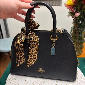Coach Katy Satchel -Dome Black Bag- M2011-2553 with Leopard Print Scarf